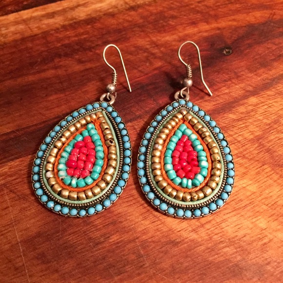 The Painted Jezebel Designs Jewelry - Seed Beads of Color Teardrop Danglers